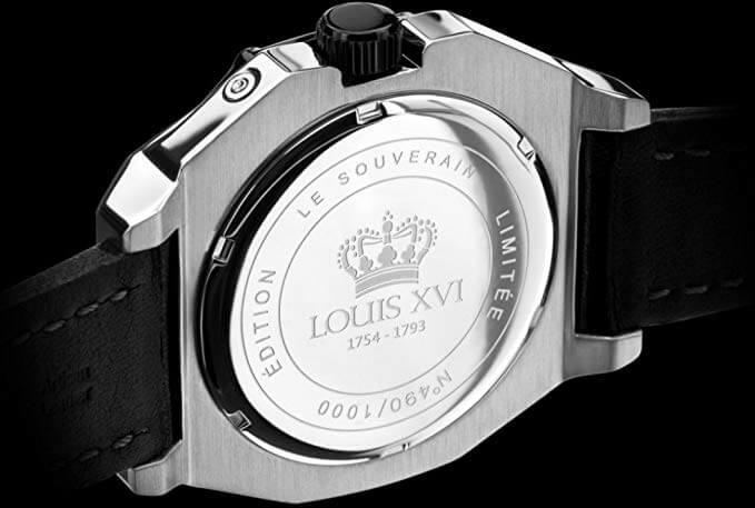 Louis XVI Men's Leather Watch Le Souverain l'argent Noir Swiss Made