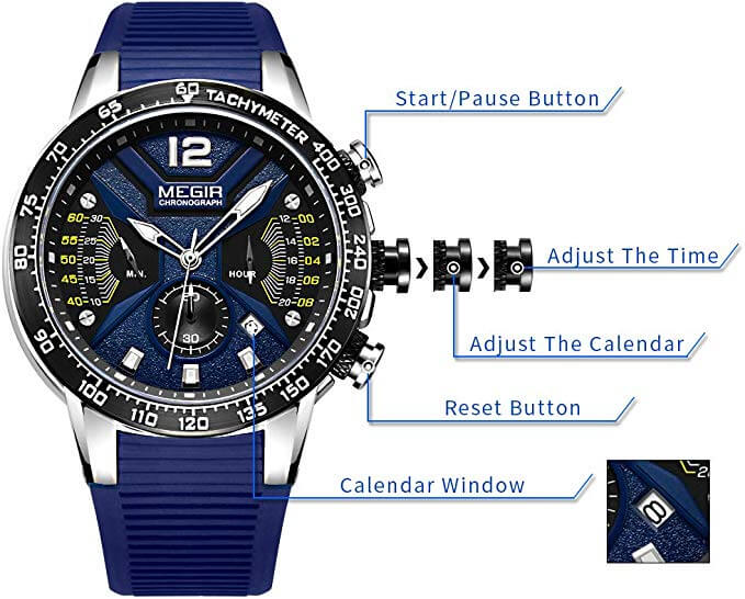 MEGIR Analogue Chronograph Luminous Quartz Watch