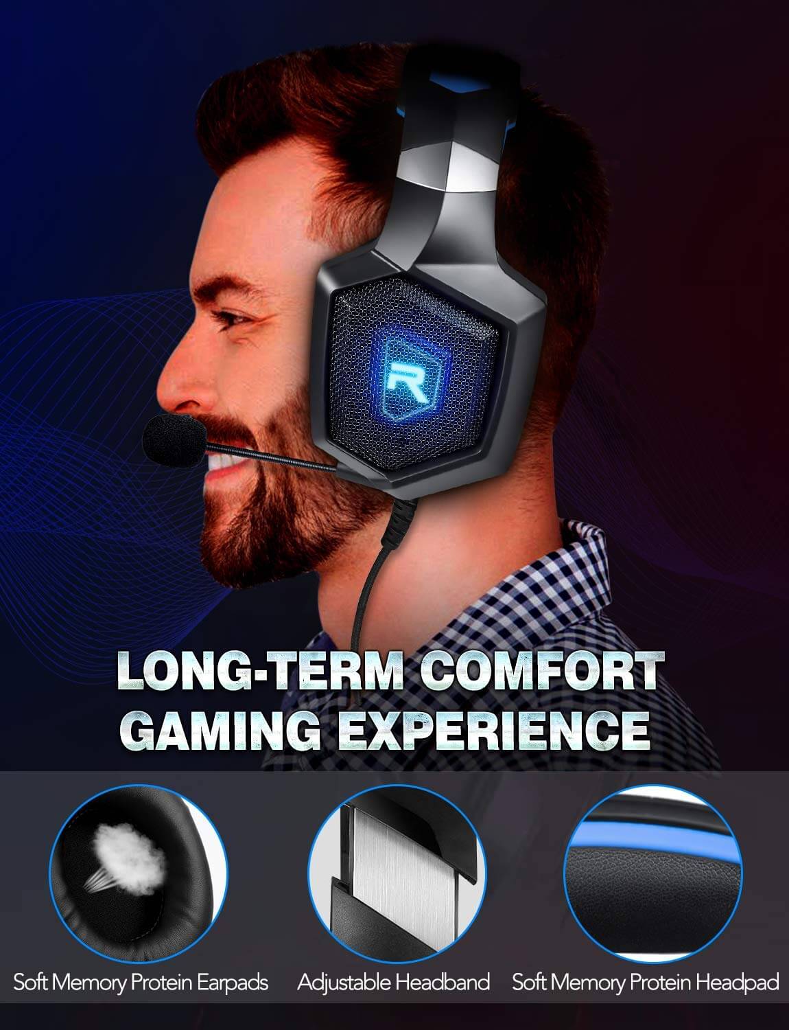 RUNMUS Gaming Headset for PS4, Xbox One, PC Headset w/ Surround Sound